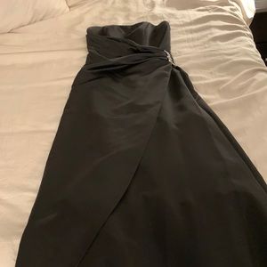 Long black strapless bridesmaid dress